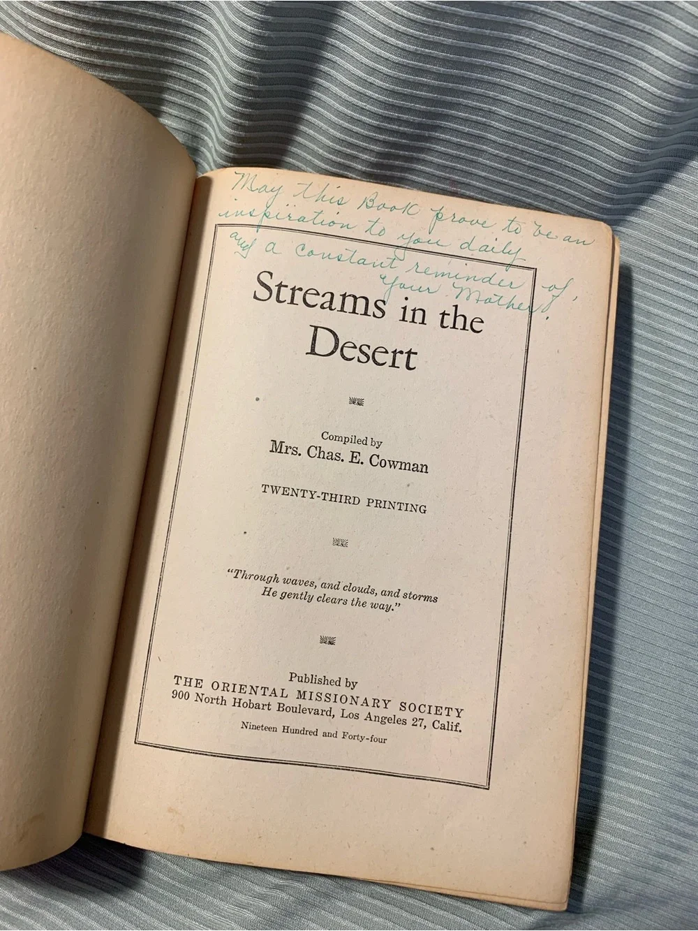 Vintage 1944 Streams in the Desert 23rd Printing with unique Old Bookmarks